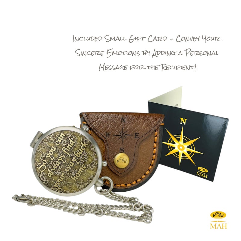 MAH Handmade Brass Compass â€“ â€œSo You Can Always Find Your Way Back Homeâ€ or â€œBack to Meâ€ Quote Gift for Son, Daughter, or Partner â€“ Romantic Gift or Family Keepsake for Graduation, Travel, Farewell Gift - Image 3